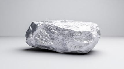 Poster - a single, gray rock rests on a minimalist white background. the rock is irregularly shaped with a ro