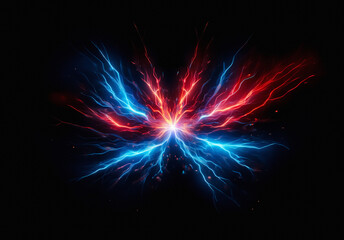 Aufkleber - Vibrant energy streams in red and blue, radiating from a central point. Electric arcs illuminate the dark background with dynamic power.