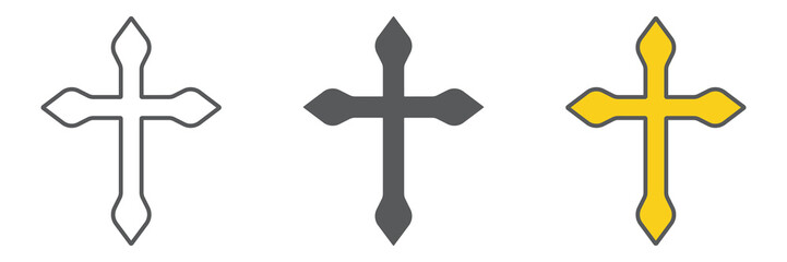 Poster - Religion cross line icon collection, christian and catholic, crucifix icon set, vector graphics, a linear pattern on a white background