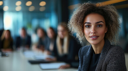 Aufkleber - In office environment with diverse but mostly employees engaging in meaningful conversations. Some are discussing ideas in a meeting.