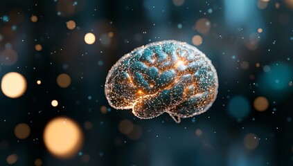 Poster - illustration of human brain activity featuring plexus lines, external cerebral connections in the fr