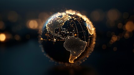 Poster - A futuristic hud background featuring blockchain technology, a world globe, and a peer-to-peer network of blockchain polygons represents a global cryptocurrency business concept