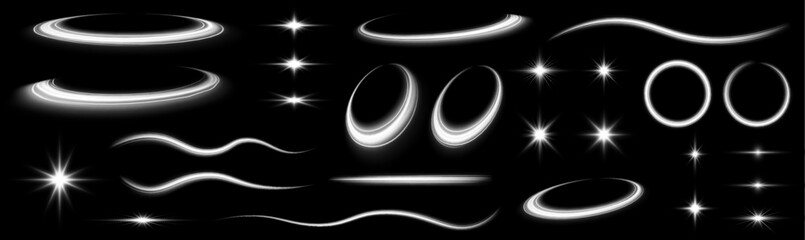 Aufkleber - 	
Collection of highlights, stars and rays of light with luminous swirling and spiraling particles on a transparent background. Imitation of cold air outlet from air conditioner.	