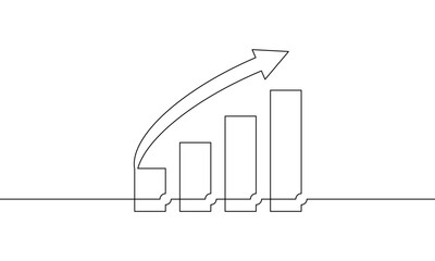 Wall Mural - Continuous one line drawing of graph. Illustration vector of increasing arrow up sign symbol. Illustration vector of business growth. Single line art of bar chart. Flat icon