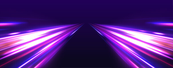 Poster - Colorful light trails with motion effect, long exposure or slow shutter picture. Abstract neon light rays background.	