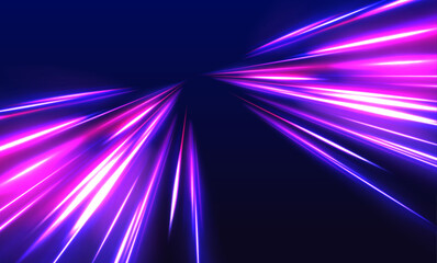 Aufkleber - High-speed light trails effect. Vector glitter light fire flare trace. Panoramic high speed technology concept, light abstract background.	