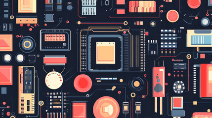 Poster - electronic components vector illustration with digital circuit. banner design template for website a