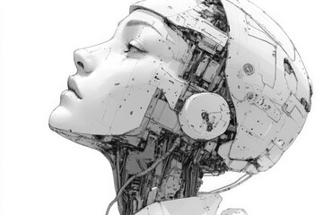 Fototapete - Robot head with intricate design showcasing futuristic technology and synthetic features
