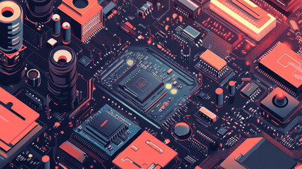Poster - electronic components vector illustration with digital circuit. banner design template for website a