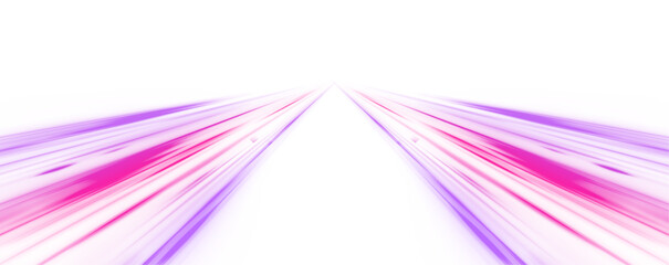 Fototapete - Panoramic high speed technology concept, neon lines on white transparent background in PNG format.	