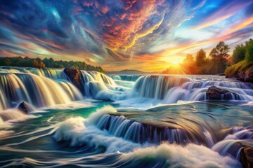 Poster - Double Exposure: Water Flow and Abstract Forms, Surreal Aquatic Dreamscape