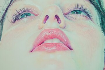 Aufkleber - Close-up view of a person's face showcasing striking features and intricate details in vivid colors and textures