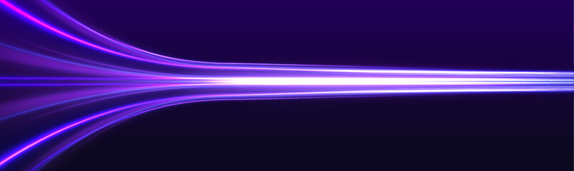 Leinwandbilder - High-speed light line in the form of a road and a highway in a night city. Lines in the shape of a comet against a dark background. Neon stripes in the form of drill, turns and swirl. 