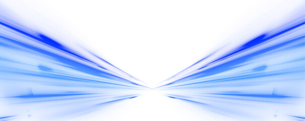 Poster - Panoramic high speed technology concept, neon lines on white transparent background in PNG format. Blue wave curved lines for presentations, illustration of articles and publications on technological.