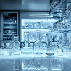 Aufkleber - A highly aesthetic laboratory setup with intricate glassware and scientific equipment, filled with clear, transparent liquid.