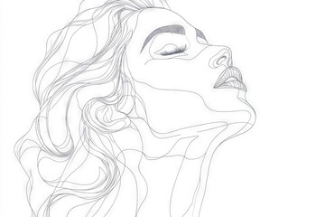 Aufkleber - Elegant line art depicting a serene woman with flowing hair in a minimalist style