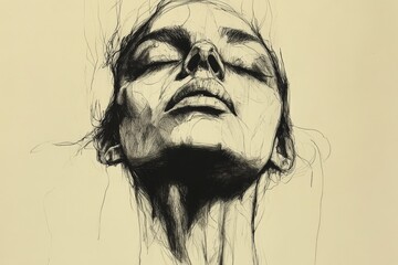 Aufkleber - Artistic representation of a woman's serene expression in a minimalist drawing style