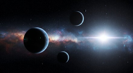 Wall Mural - planets in space with nebula and bright star exploring cosmic wonders