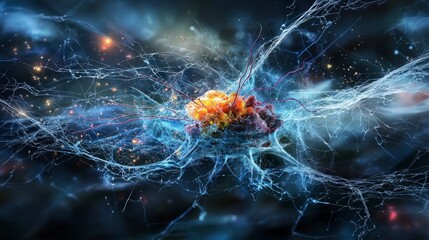 Aufkleber - Exploring neuroplasticity emotional healing through abstract digital art and brain connection science