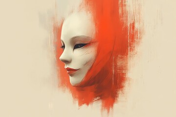 Aufkleber - Contemporary art piece featuring a stylized face with vibrant red accents and smooth features, emphasizing expression and emotion