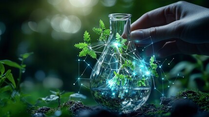 Poster - Cultivating green innovation nature's revival in science labs urban environment mixed media close-up view