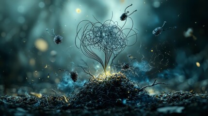 Aufkleber - Surreal thoughts visualized as delicate forms in a mystical forest dreamlike scene enigmatic atmosphere