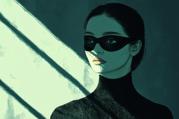 Leinwandbilder - Mysterious figure in a mask illuminated by soft light in a dark setting during evening hours