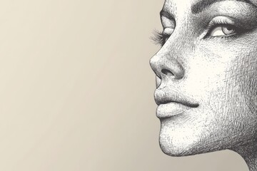 Poster - Detailed artistic portrait of a woman's profile showcasing intricate line work and delicate features in a minimalist style
