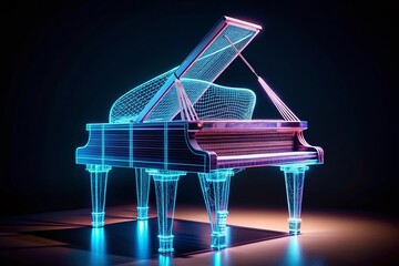 Poster - Elegant Piano Wireframe Silhouette: Dark Background, Abstract Music Design
