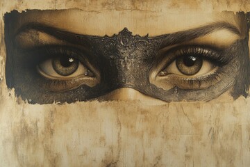 Poster - Detailed artwork showcasing piercing eyes adorned with an artistic mask, capturing a mysterious aura of intrigue and emotion