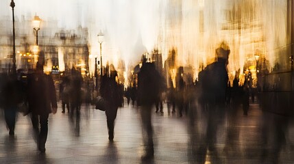 Aufkleber - Blurred silhouettes of anonymous commuters hurriedly passing through a bustling urban landscape creating a captivating visual metaphor for the modern human experience of isolation disconnection