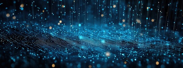 Aufkleber - Glowing digital circuit board with falling data streams