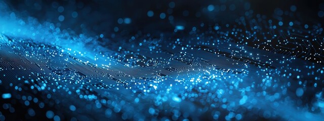 Aufkleber - Abstract digital landscape with glowing blue lights