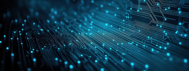 Aufkleber - Futuristic printed circuit board with glowing connections representing data flow