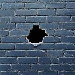 Poster - Hole in black brick wall against a white background revealing texture.