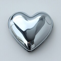 Silver heart isolated on white background, reflecting light beautifully, ideal for love-themed designs.