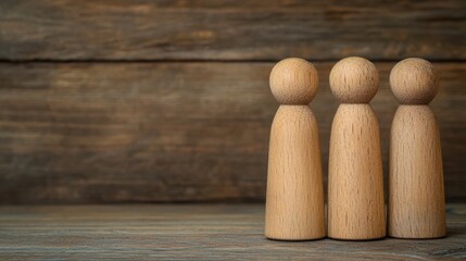 Poster - Wooden figures represent human resources and customer care, symbolizing teamwork and support.