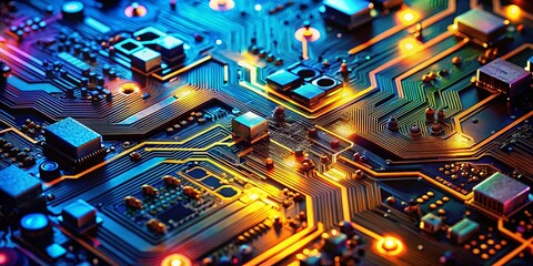 Poster - Futuristic Circuit Board Portrait: Glowing Tech Components & Connections