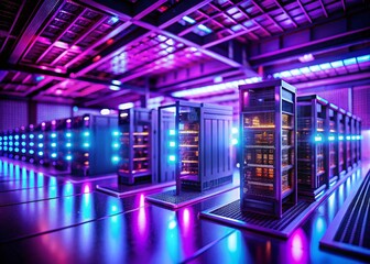 Poster - Futuristic Server Room: Cloud Computing, Automation & Backup - Tilt-Shift Photography
