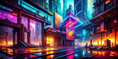 Poster - Geometric Futuristic Urban Exploration Abstract Background - Stock Photo