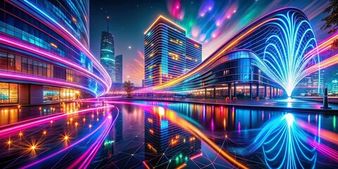Poster - Glowing Particle Waves: Abstract Architectural Photography