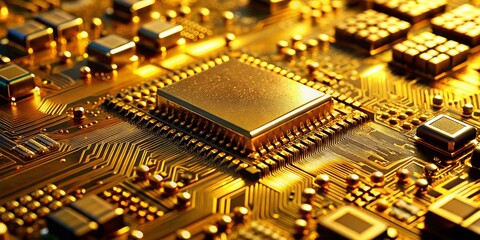 Poster - Golden Microchips: Close-up of Electronic Components with Rule of Thirds Composition