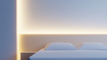 Poster - Modern Minimalist Bedroom Design with Soft Lighting and Clean Lines