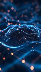 Poster - Abstract network of connected dots and wavy lines glow