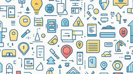 Poster - Navigation direction maps sign traffic and more thin line icons set vector seamless pattern