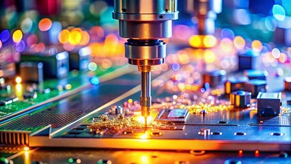 Poster - High-Precision Robotic Nozzle Assembling Circuit Board - Factory Automation Close-Up