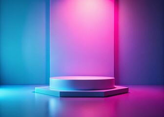 Poster - Lilac Blue Pink Ombre Wall Studio Display Podium - Empty Room Product Presentation Mockup
