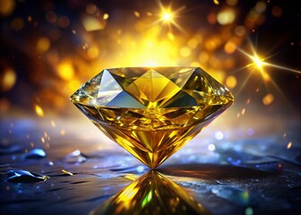 Poster - Luminous Yellow Diamond Gemstone: Abstract Dark Fantasy Stock Photo