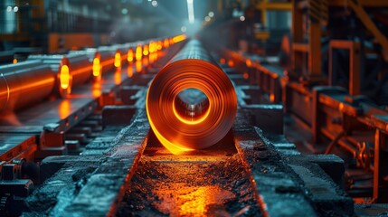 Poster - glowing copper and steel coils in industrial manufacturing facility showcasing advanced technology i