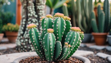 Wall Mural - Closeup of vibrant Kalanchoe cactus in decorative garden with pebbles creating a serene atmosphere for indoor or outdoor display.